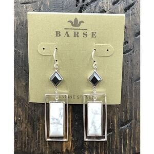 Barse Mondrian Rectangle Earrings- Hematite & Howlite- Silver- NWT